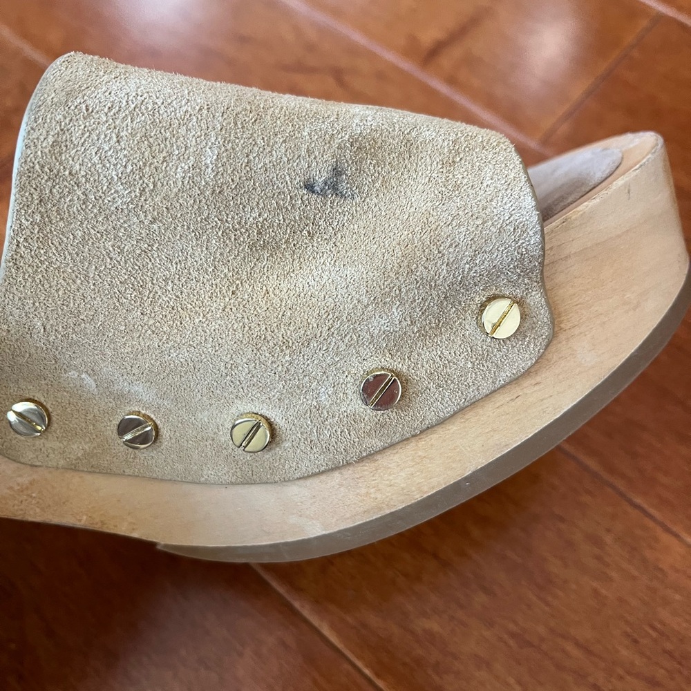 Veronica Beard Tan Desert Calfskin Suede Hannalee Clog Sandals Shoes Sz. 10 - Picture 9 of 9